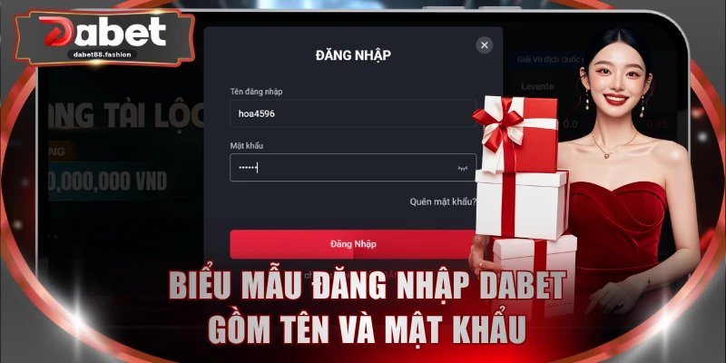 Biểu mẫu đăng nhập DABET gồm tên và mật khẩu